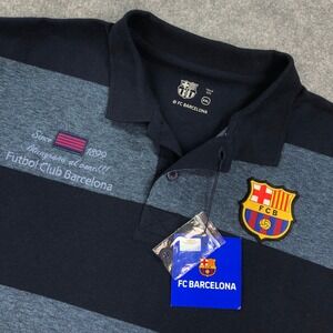 Fc Barcelona POLO FCB NO.1 Mens Polo Shirt XXL Navy Striped Stretch Short Sleeve